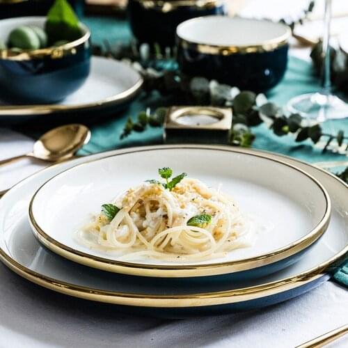 Plate Gold Inlay Round Dinner Plate Dish Tray Food Gold Edges Plate tableware Dinner dish