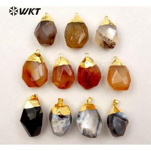 WT-P1238 Fashion Natural Nuggest Natural Stone Pendant With Gold Top Pendant For Fashion Jewelry Design Aura Pendant