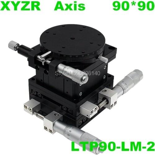 XYZR 90mm 4 Axis Manual Trimming Platform Double V-rail Heavy load Linear Stages Vertical lift Rotary Tuning sliding table LTP90