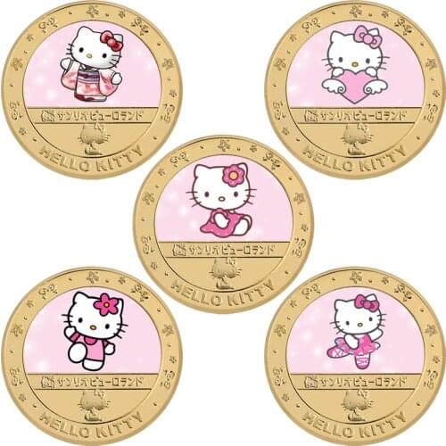 Japan Anime Cartoon Cute Cat Gold Plated Commemoative Coin Set Collectibles with Coin Holder Kitten Challenge Coin Gift for Girl