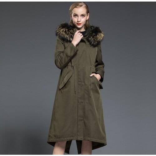 Parka Real Coat Female Natural Rabbit Liner Long Coats Winter Jacket Women Raccoon Fur Collar Warm Parkas MY3501