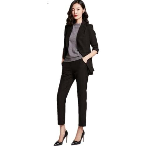 Women Pant Suits Fashion Official Occasion OL Professional Suit High Quality Custom Black Lapel One Button Long Sleeve Lady