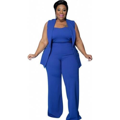 4XL Plus Size Women Sets Long Jacket Tops With Tank Pants 3 Piece Outfits Fashion New Solid Oversize Office Lady Pant Suits 2021