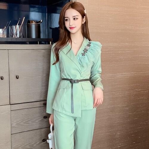 2021 Autumn New Long Sleeve Blazer+Trouses Office Two-piece Set Women Business Pants Set Stylish Lady Elegant Formal Set Suit