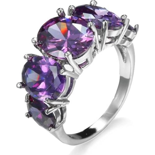 Fashion 1pc Purple Color Exquisite crystal Cubic Zirconia Ring for Women Classic Design sterling silver Finger Ring Size 6-10