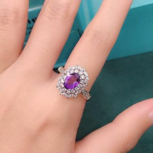 QTT New 925 Silver Ring Oval Created Purple Gemstone Jewelry Rings Womens Fashion Finger Ring Party Anniversary Gift