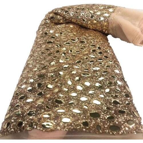 Gold French Tulle Lace Fabric 5 Yards 2021 High Quality Nigerian 3D Sequins Embroidery African Net Lace Fabric For Wedding Dress