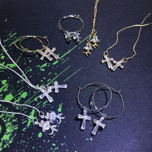 12Pairs/lot Elegant Crystal Goldfish Circle Earrings Zircon Cross Pendant Hoop Earring for Women Long Tassel Earrings