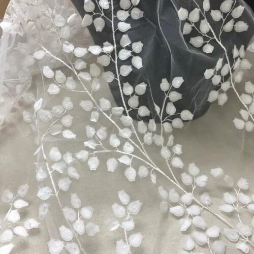 150cm white 3D Wedding bridal Dress Applique DIY Bridal Headdress scarf veil Embroidered Lace Fabric Patch curtain free shipping