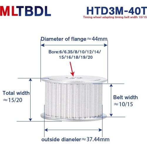 3M 40T Timing Pulley 6/6.35/8/10/12mm Bore Gear Pulley 3mm Pitch 11mm Belt Width Aluminum Alloy Synchronous Timing Belt Pulleys