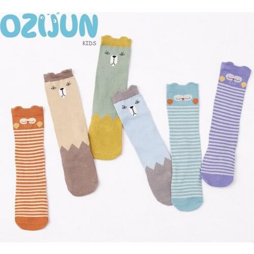 3 Pairs/Lot Spring Autumn Baby Cotton Knee Highs Socks Cute Animal Kids Boy Girl Middle Tube Anti-slip Socks 1-3 Years