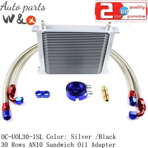 30 Rows Oil Cooler + Sandwich Oil Adapter kit 10-AN Engine Oil Radiator + Oil Cooler Hose OC-UOL30-1SL