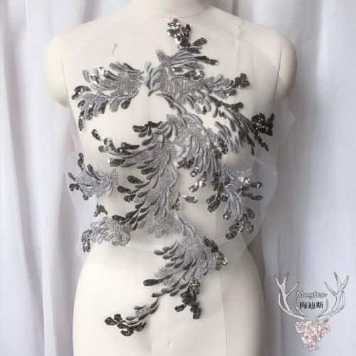 32cm * 47cm Leaf Flower Color Small Pearl Sequin Flower Evening Gown Accessories Clothes Decoration DIY