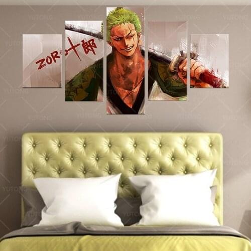5 Panel Canvas Art Anime One Piece Zoro Poster Manga Canvas Painting Wall Art Room Wall Decoration Wall Art Canvas Framed