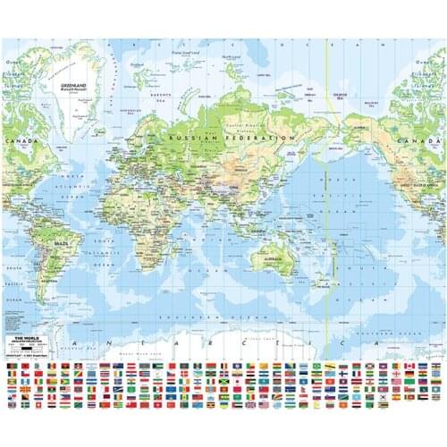 90x90cm Mercator Projection World Map Nonwoven Printing World Map with National Flag for Education
