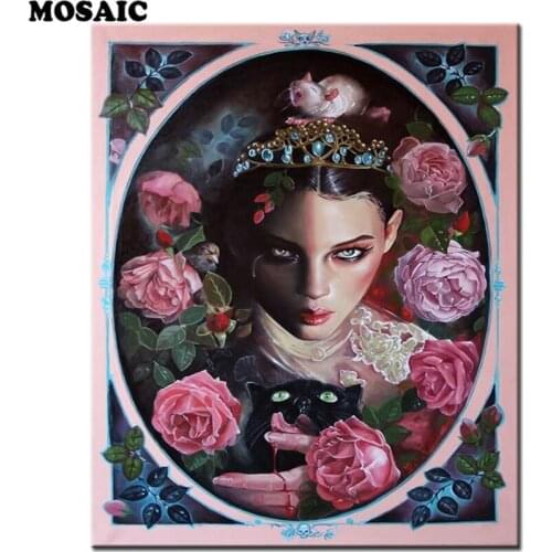 New DIY 5D Diamond Painting sleeping Girl beauty & black cat Full round Diamond Embroidery Cross Stitch Rhinestone Home decor