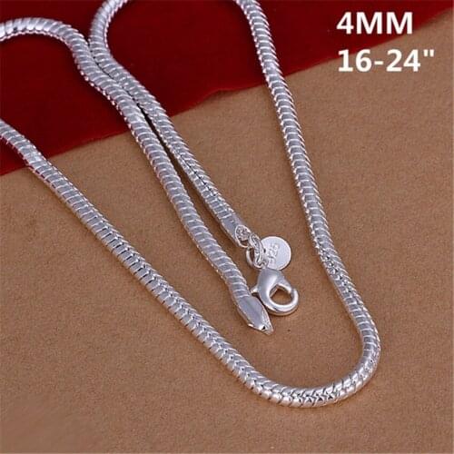 Noble 925 Sterling Silver 4MM snake necklace Solid chain noble luxury gorgeous charm fashion For men women 20/24inches jewelry