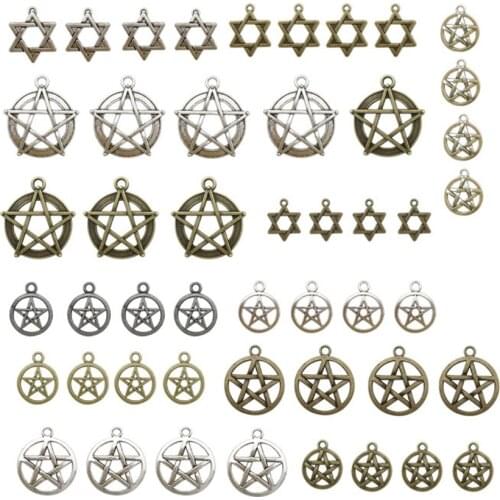 48pcs/lot Bronze Mysterious Pentagram Styles Pendant for DIY Jewelry Making Accessories Charm