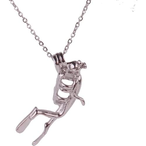 10pcs Copper Diving swimming Beads Cage Essential Oil Diffuser Perfume Pearl Cage Locket necklace 45cm stainless steel chains