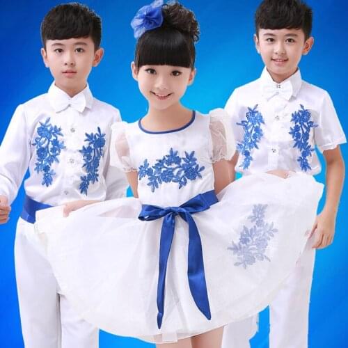 Children Chorus Suit Boys or Girls Students Porcelain Performing Suit Child Dance Costume Set Suits for Kids