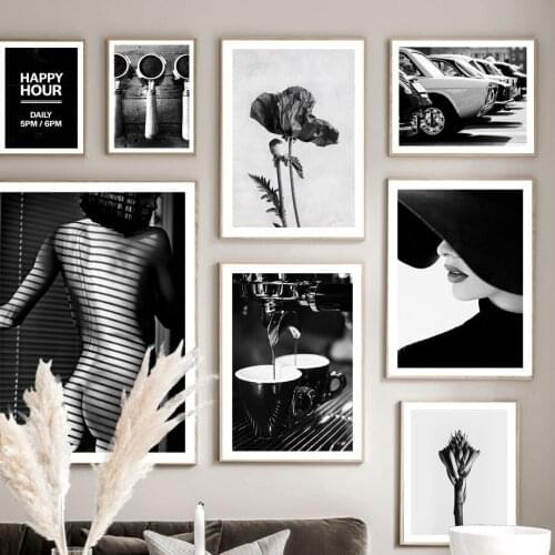 Naked Girl Coffee Machine Old Car Locomotive Art Canvas Painting Nordic Posters And Prints Wall Pictures For Living Room Decor