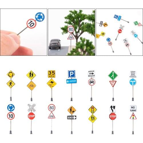 14Pieces Traffic Signs DIY Layout Road Signs Architectural Decor Accessories