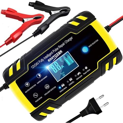 FOXSUR Automatic Smart Battery Charger12/24V 8A Touch Screen Pulse Repair LCD Fast Power Charging Wet Dry Lead Acid Digital LCD