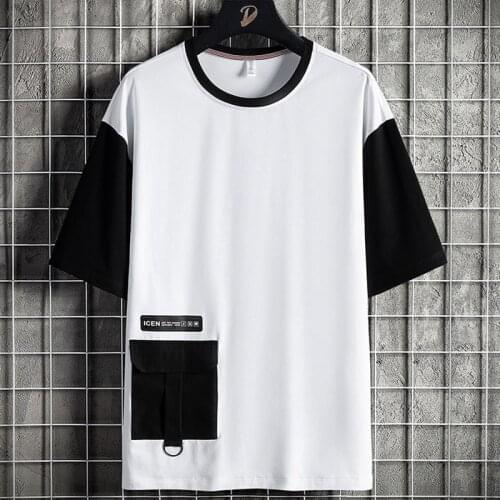 Summer Oversized T-shirts Men Hip Hop Streetwear Black White Patchwork Cotton T Shirt Male Harajuku Big Pockets Tops Tees 8XL
