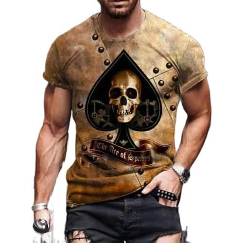 Horrible Skull Spades Poker T-Shirt Casual Men Summer 3D-Print Extra-Large T-Shirt 2021 Comfort Breathable T-Shirt Tops 110-6XL