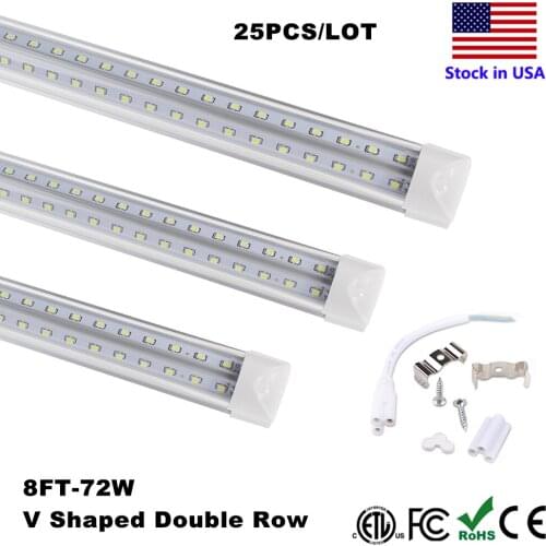 T8 Integrate V Shape LED Tube Light 2400mm 2.4m 240cm 8ft 4ft 5ft 6ft T8 LED Tubes Lamp 8 feet 72W Cooler Door Bulb Light