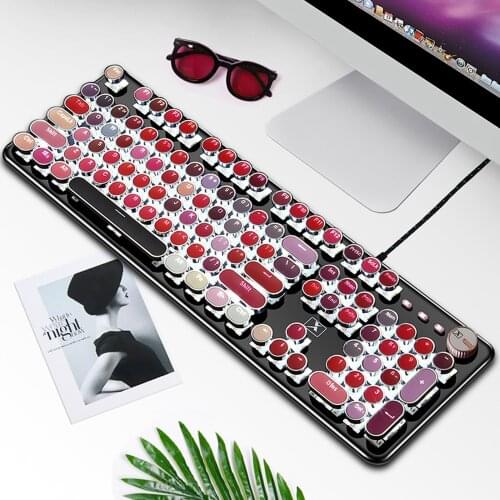 Retro Steampunk 104-key ABS Keycap Lipstick Mixed Color Electroplating Backlit Wired Mechanical Keyboard For Laptop Desktop#g3
