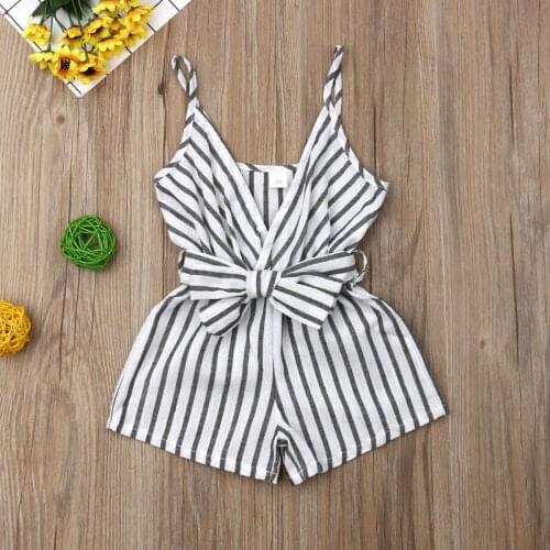 Summer Romper 6-24 Months Kids Newborn Baby Girl Clothes Sleeveless Striped Bowknot Strap Jumpsuit One-Piece Outfits