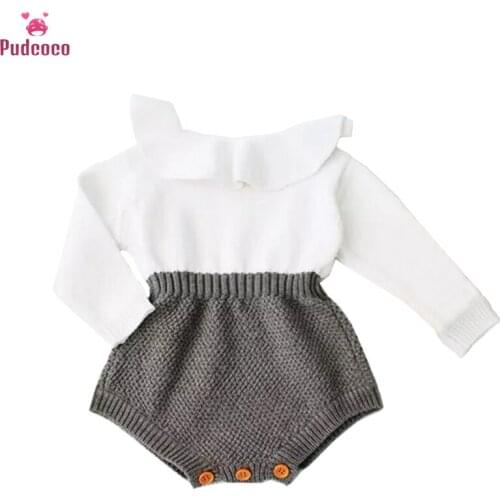 Cute New Wool Knitting Patchwork Rompers for Baby Girl Clothes Tops Long Sleeve Ruffle Romper Shorts Outfits Baby Clothes