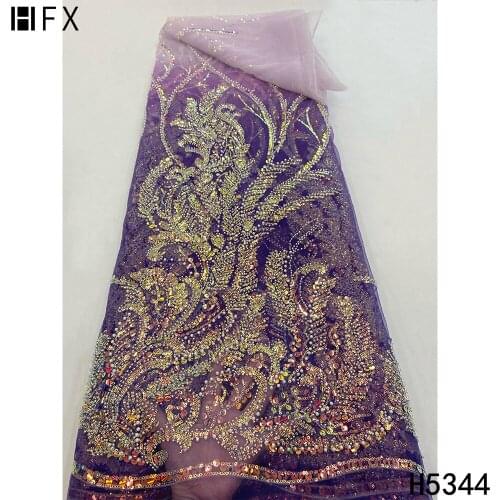 HFX African Beaded Lace Fabric For Wedding 2021 High Quality Lace French Lace Fabric Fashion Nigerian Lace Fabrics Sewing H5344