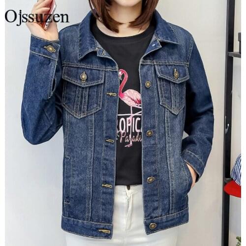 Dark Blue Basic Jeans Jackets Womens Coats Autumn Long Sleeve Women Denim Jackets Plus Size 5XL Slim Womans Outerwear