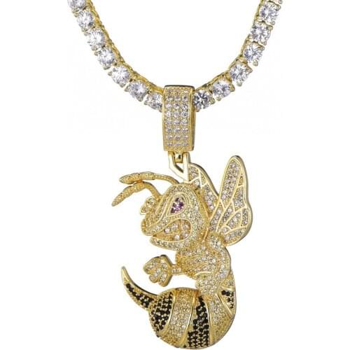 Gold Silver Color Iced Out Necklaces Fashion AAA Zircon Pendant Bee Pendants Jewelry Mens Hiphop Chains Drop Shipping