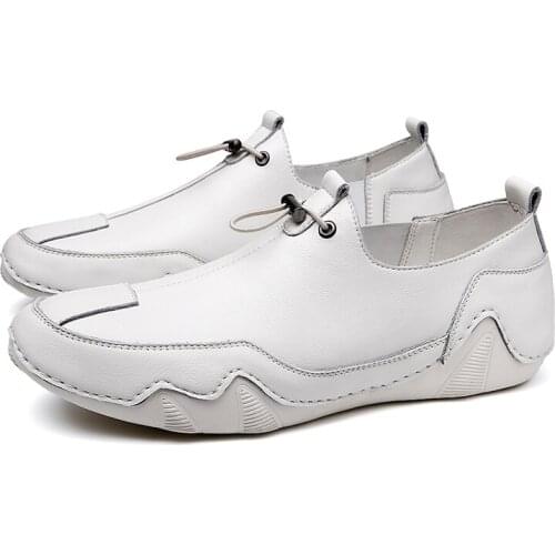 Mens Genuine Leather Moccasin Shoes Outdoor Casual Shoes Breathable Sports Shoes Non-slip Wear-resistant Driving Shoes