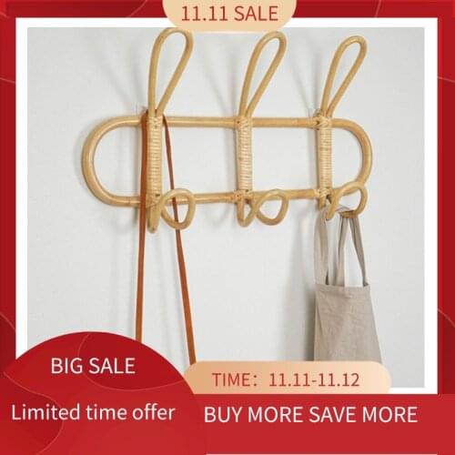 Rattan Wall Hooks Kids Garments Organizer Rack Clothes Hat Hanging Hook Rattan Hanger Kids Room Decor Hanger