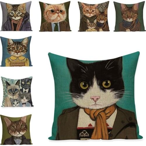 Cute Cat Animals Pillow Cover Decorative Pillow Cases for Sofa Art Chair Pillow Cushion Accessories Cotton Linen Home Textile