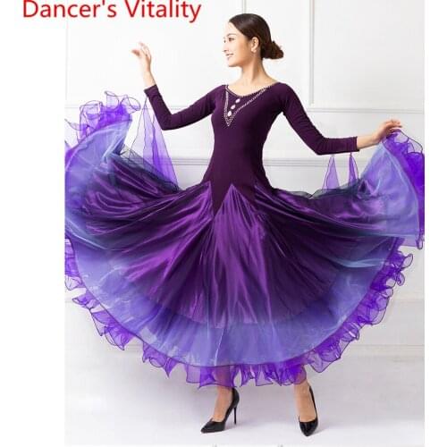 Spring New Dance Wear Modern Dance Competition Dress Crystal Cotton Fabric Clothes Waltz Ballroom Dancing Performance Outfits