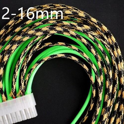 Black Yellow PET Braided Wire Sleeve 2 4 6 8 10 12 16mm Tight High Density Insulated Cable Protection Expandable Sheath Colorful