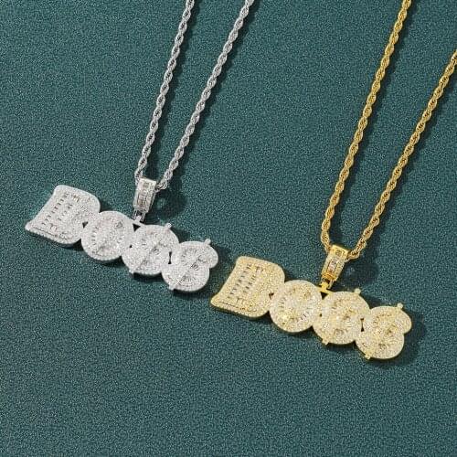 BOSS Alphabet Pendant With Cubic Zircon Micro Inset Hip Hop Necklace For Men And Women Jewelry Gift