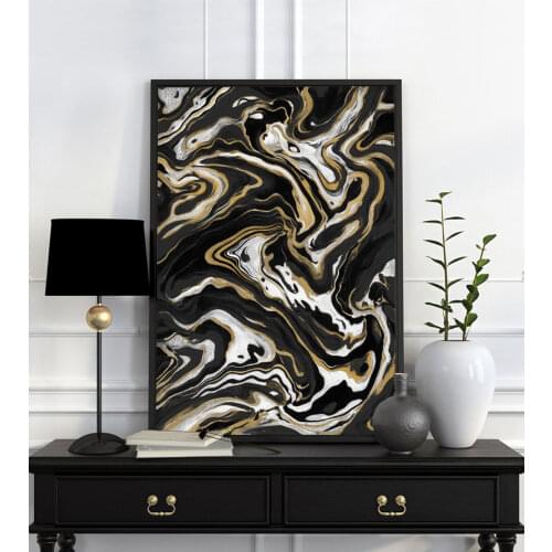 Black and white Gold nordic poster Modern home decor wall canvas art Abstract pictures for living room oil painting Original