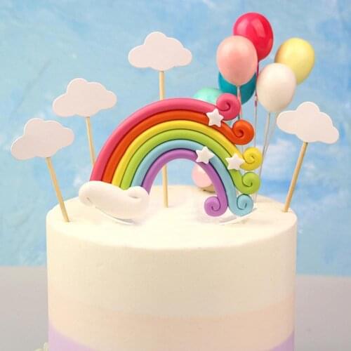 Rainbow Cake Topper Flag Baby Shower Birthday Wedding Party Baking Decoration