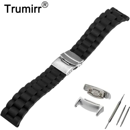 18mm Silicone Rubber Watchband + Adapters for Samsung Gear Fit 2 SM-R360 Stainless Steel Clasp Watch Band Strap Resin Bracelet