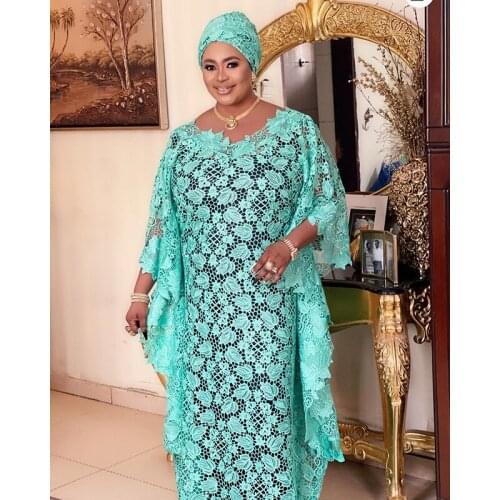 RMSFE 2021 Fashion Lace Of Sleeve Recreational Clan Style Horn Splicing Hollow Out Long Dress + Pure Color Condole Belt Dress