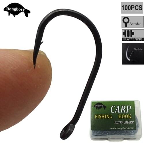 100PCS Telflon Coated Fishing Hook Needle Sharp Curve Carp Hook High Carbon Steel Barbed Pop up Boilies Hook for Carp Rig Tackle