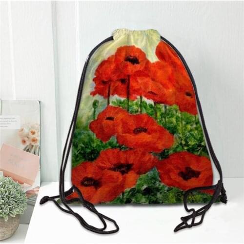 Poppy Painting Drawstring Backpack Women Men Causal Travel Bags Softback Gift Fashion Storage Bags Ladies Shopping Bags 20201102