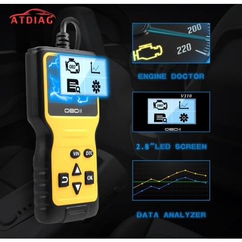 V310 Car Code Reader Auto AD310 OBD2 Scanner V1.1 16pin Male Engine Coolant Temp Car Speed Probe OBDII Diagnostic Tool