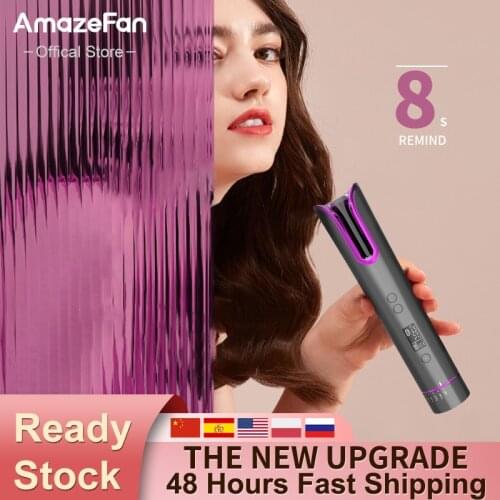 AmazeFan Wireless Automatic Curling Iron Rotating Curler Styling Tools for Curls Waves hair curler USB Rechargeable LCD Display